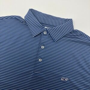 Vineyard Vines Mens M On The Go Sankaty Polo Blue Striped Performance Shirt Golf